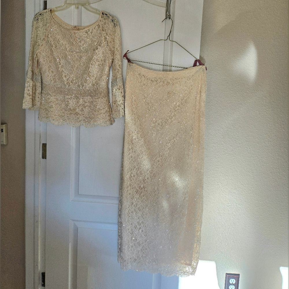 Laurence Kazar (Paris-New York) two-piece formal beaded blouse and midi-skirt